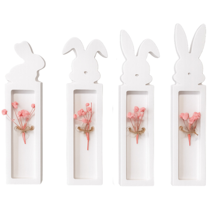 Preview: Osterdeko 4er Set mit Hasenmotiv und Trockenblumen modern